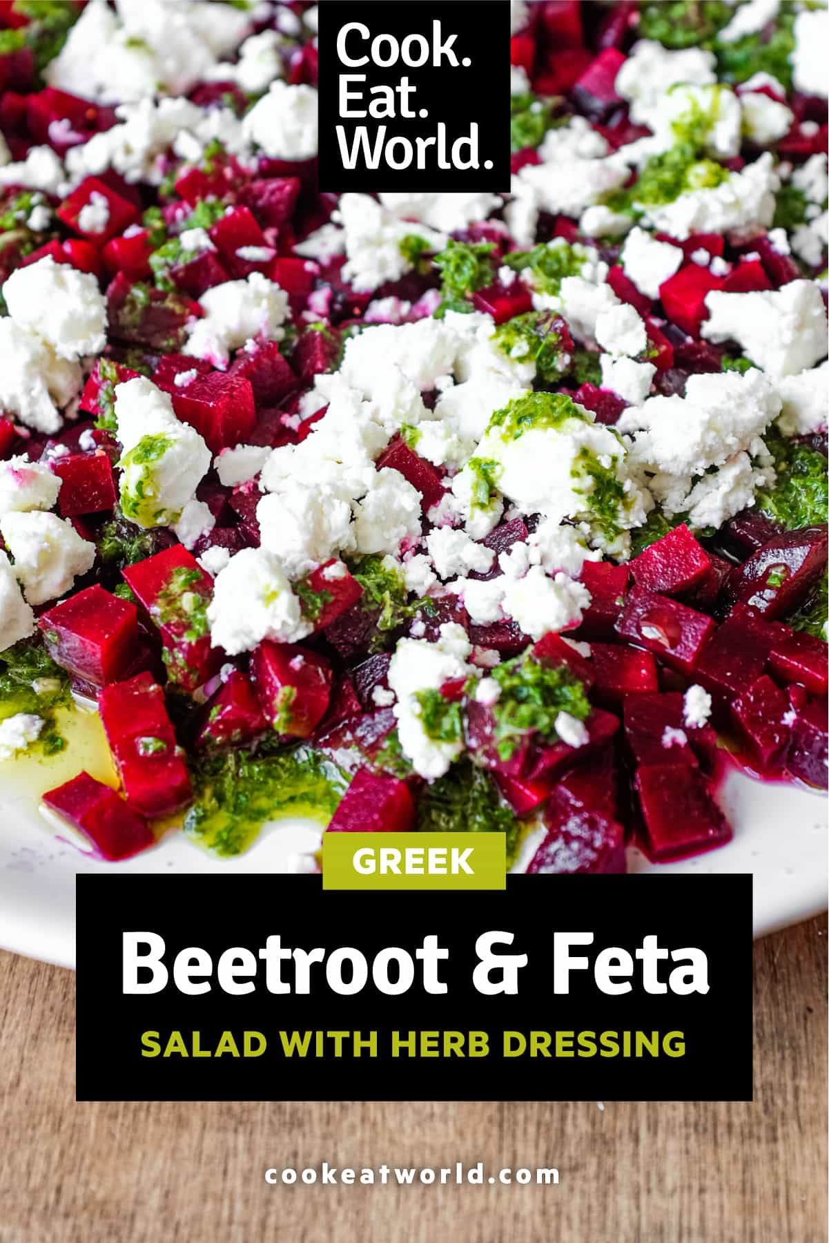 A platter of beetroot & feta salad with a herb dressing