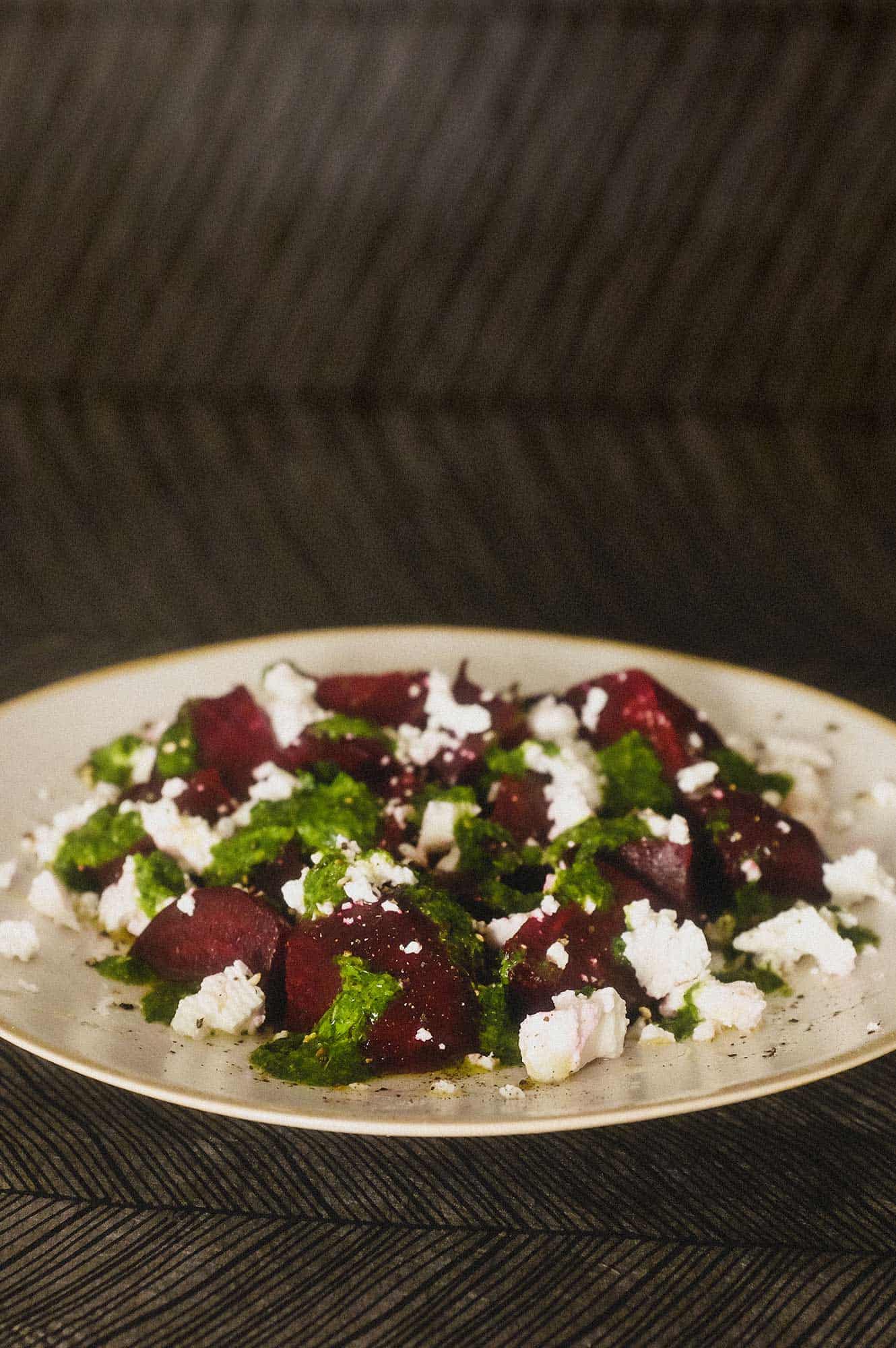Roasted beetroot with herb dressing and feta cheese