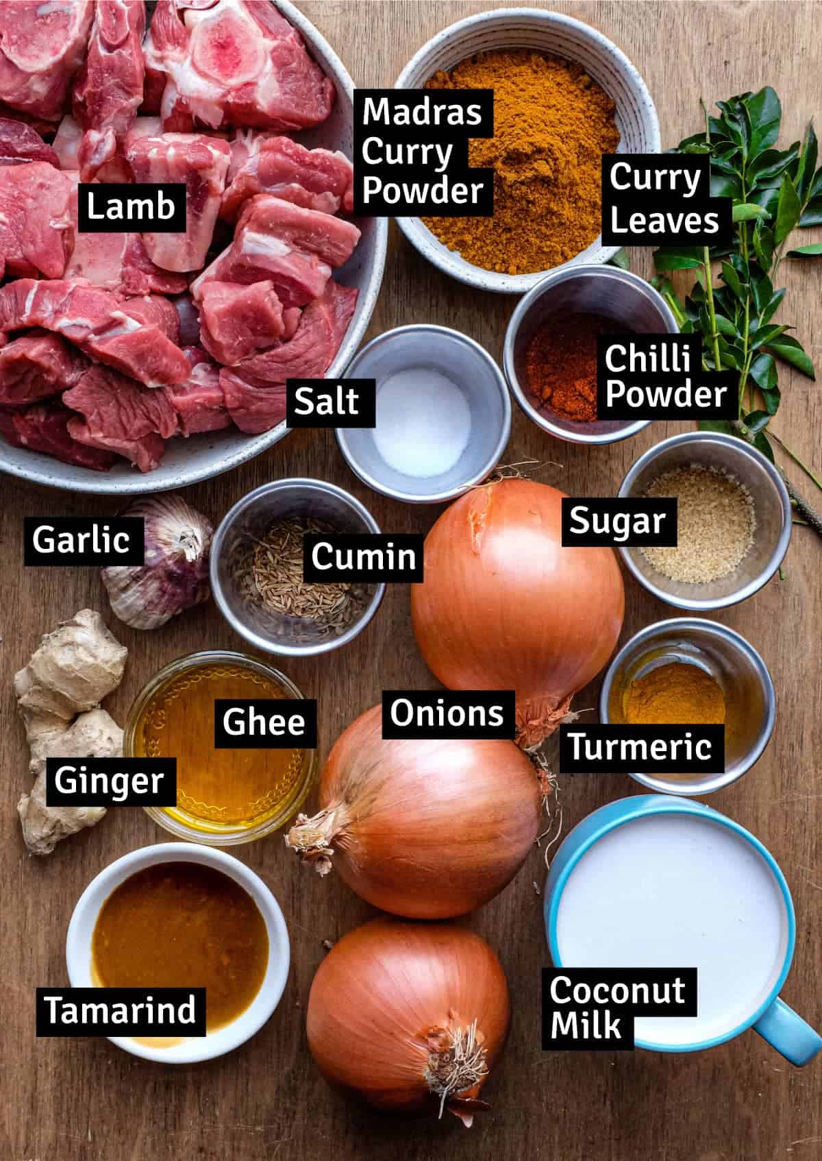 The ingredients for a Madras Lamb Curry