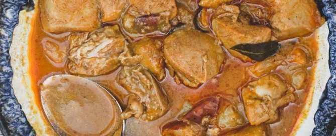 Malaysian Chicken Curry in a bowl with a spoon