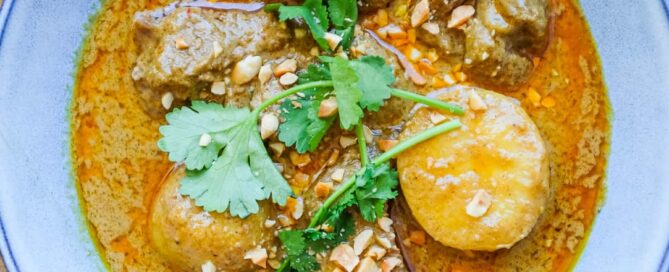 A bowl of Thai Beef Massaman Curry