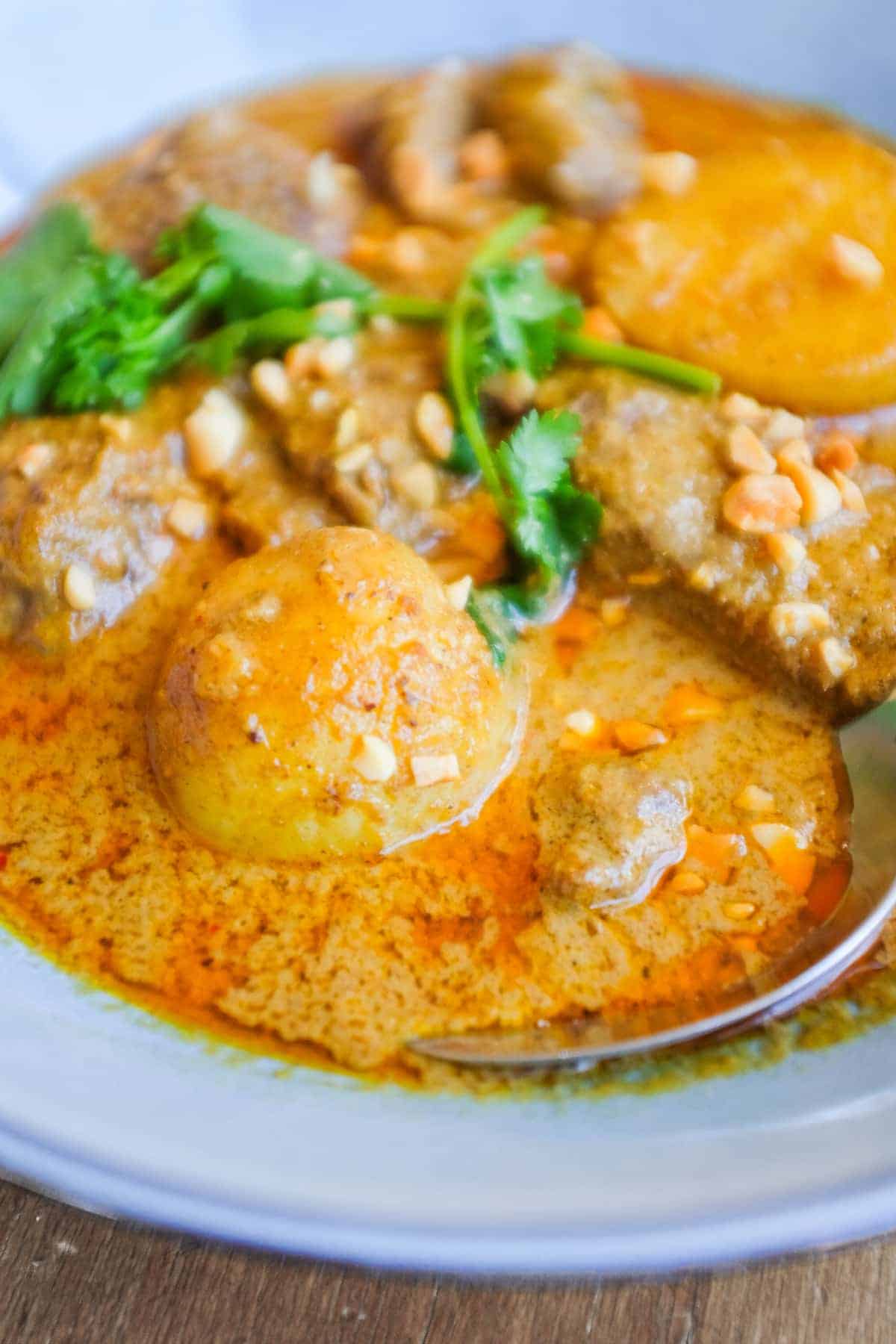 A bowl of Thai Beef Massaman Curry