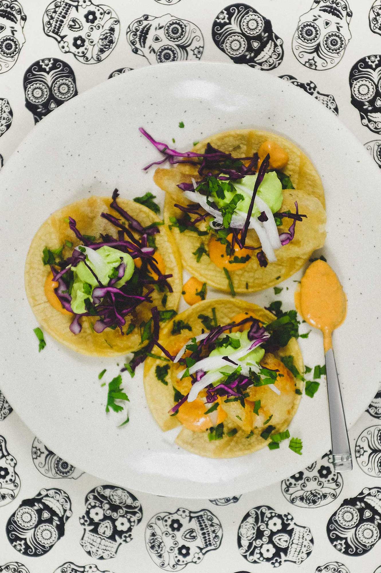 A platter of Baja Fish Tacos