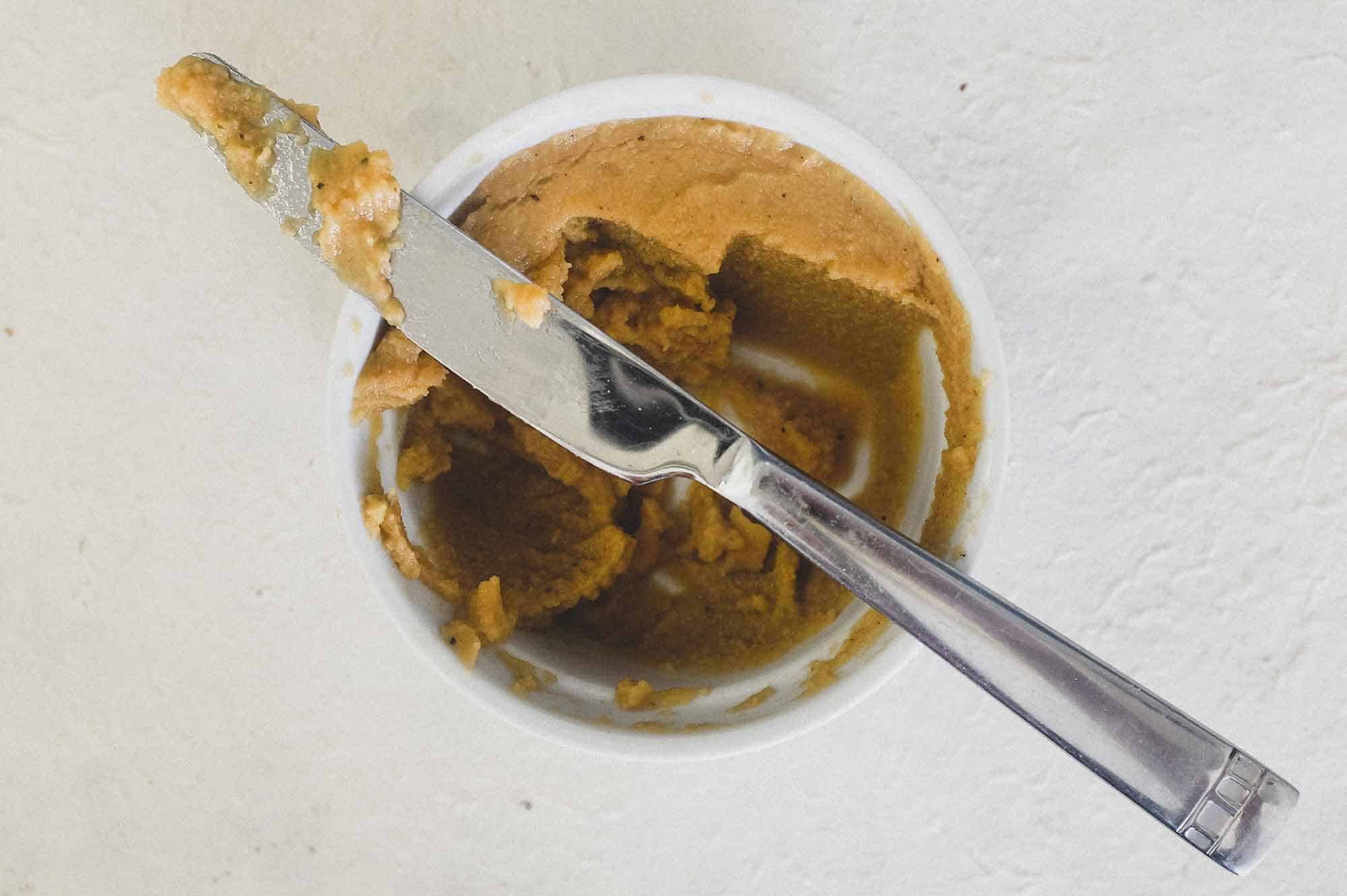 Pease Pudding with a knife