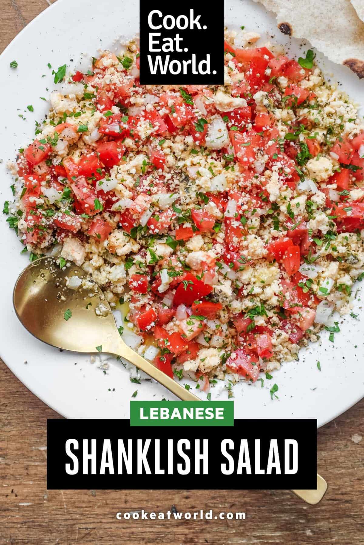 A bowl of Lebanese Shanklish Salad with a spoon