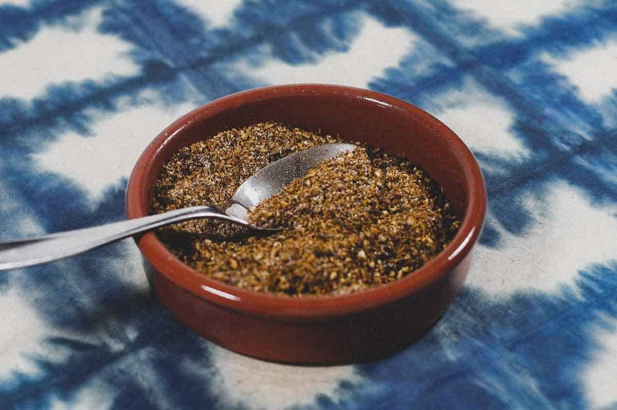 A bowl of spice rub for Chinese Xinjiangg Lamb Skewers