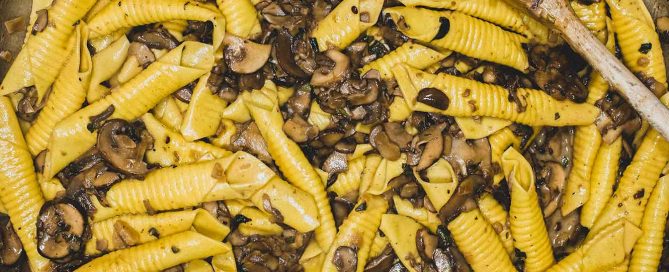 Garganelli Pasta with Mushroom Ragu in a large pan
