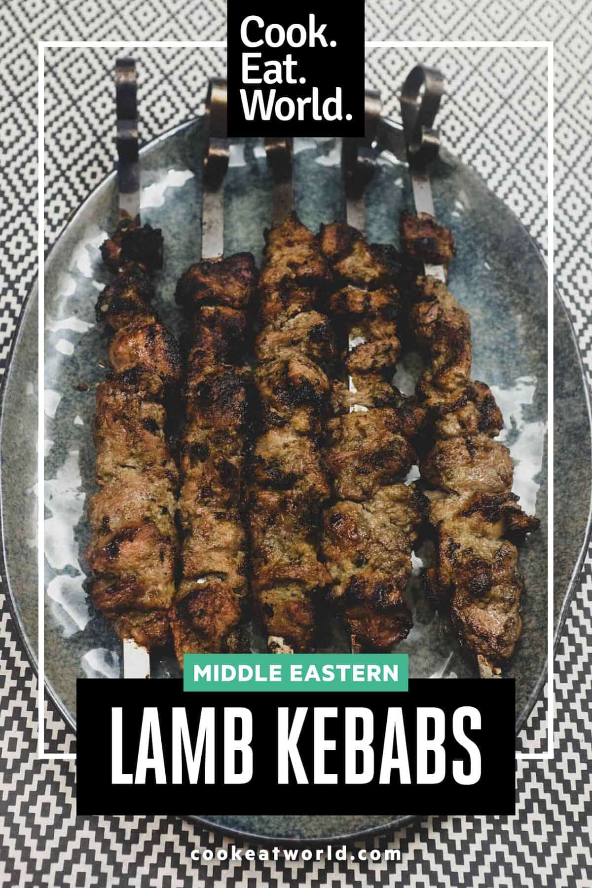 Middle Eastern Lamb Kebabs (Kabobs) stewers on a platter