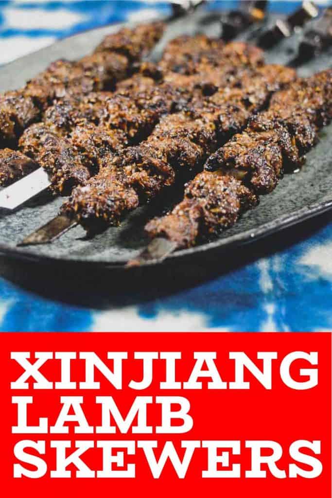 Chinese Xinjiang Lamb Skewers on a platter