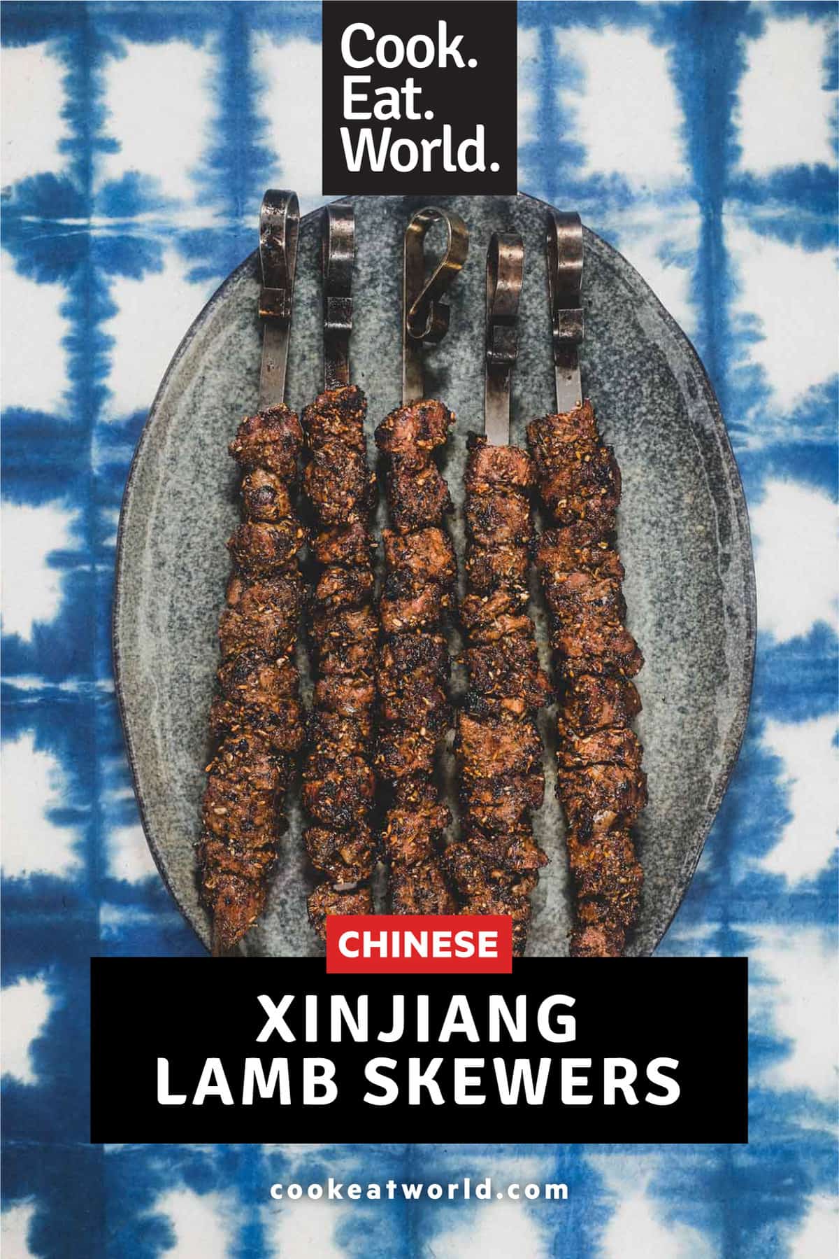 Chinese Xinjiang Lamb Skewers on a platter