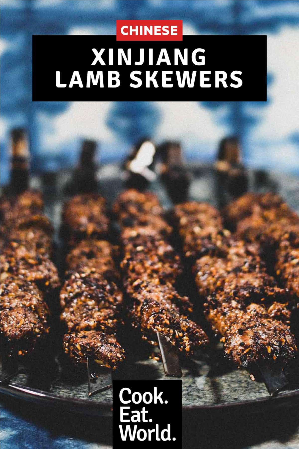 Chinese Xinjiang Lamb Skewers on a platter