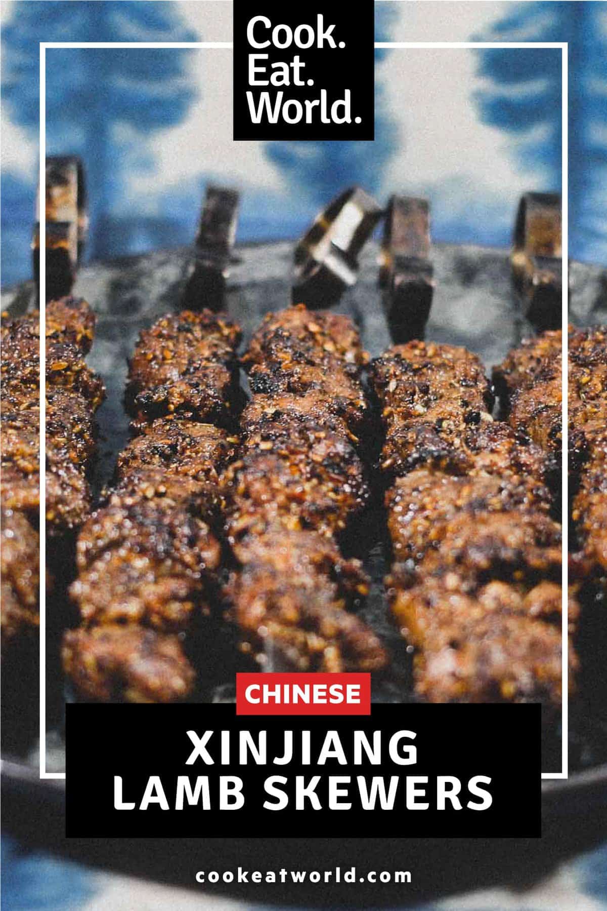 Chinese Xinjiang Lamb Skewers on a platter