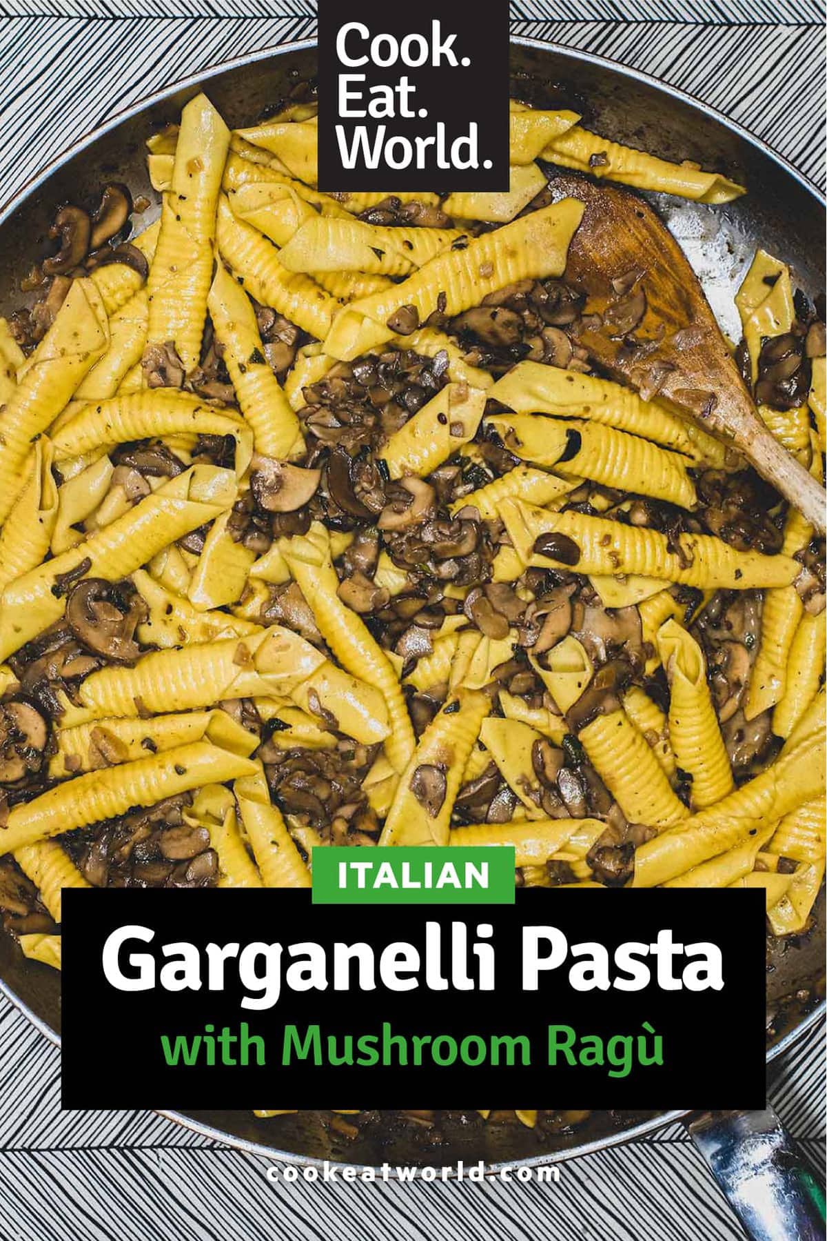Garganelli Pasta with Mushroom Ragu in a large pan