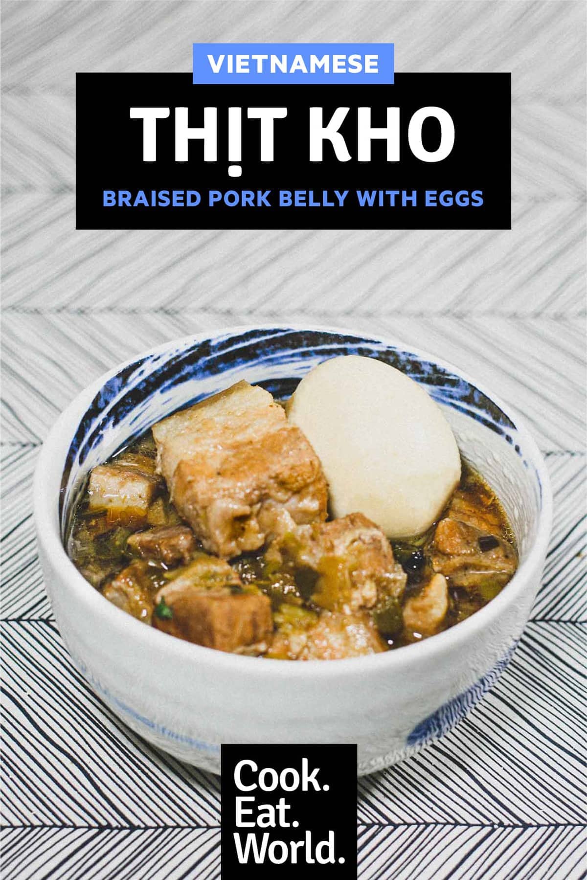 A bowl of Vietnamese Thit Kho (Braised pork belly) with a whole boiled egg