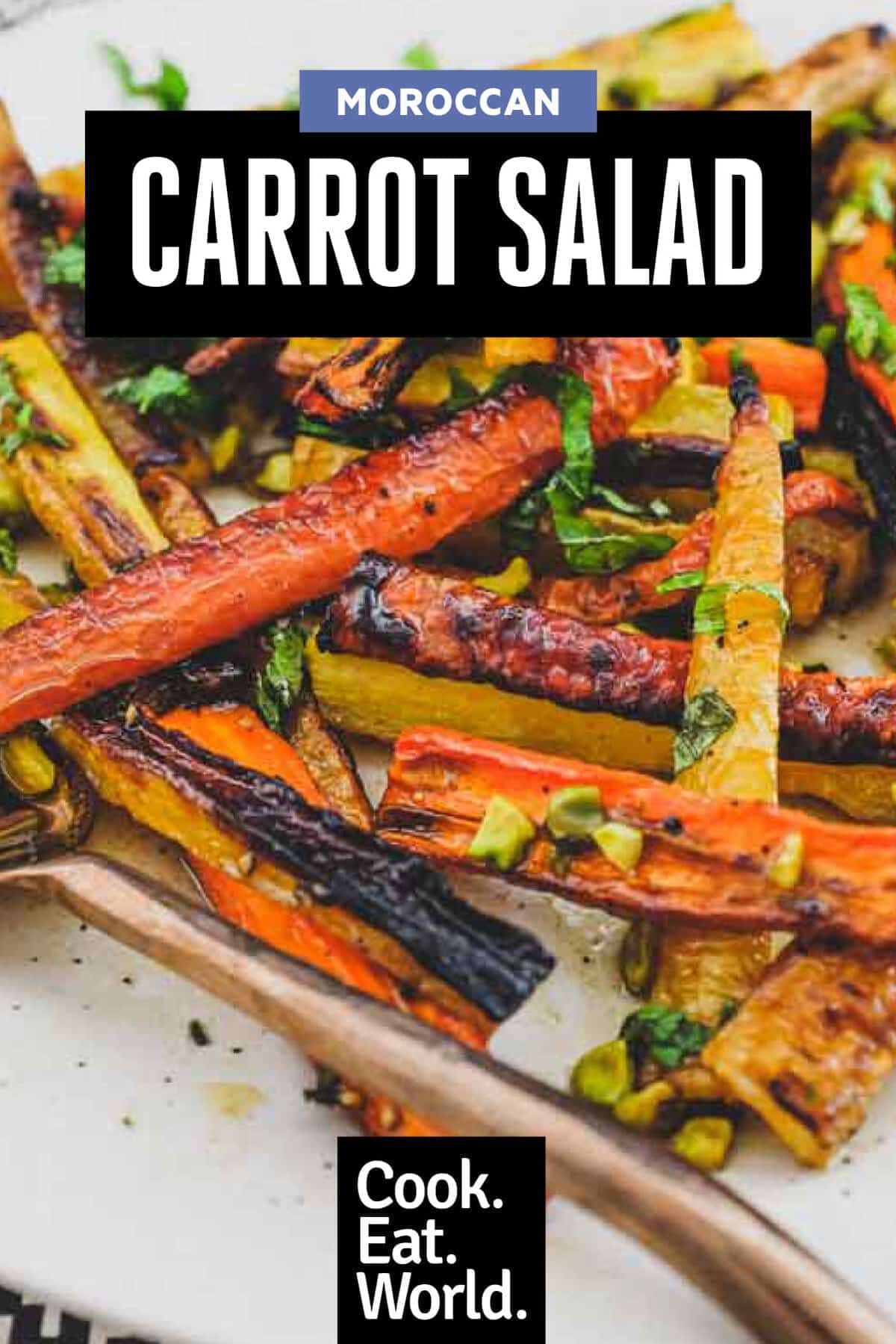 A platter of roasted carrots for a Moroccan carrot salad