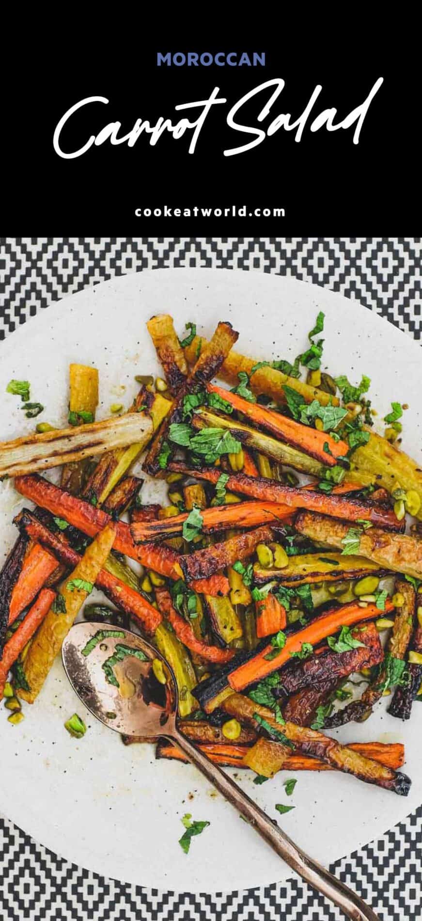 A platter of roasted carrots for a Moroccan carrot salad