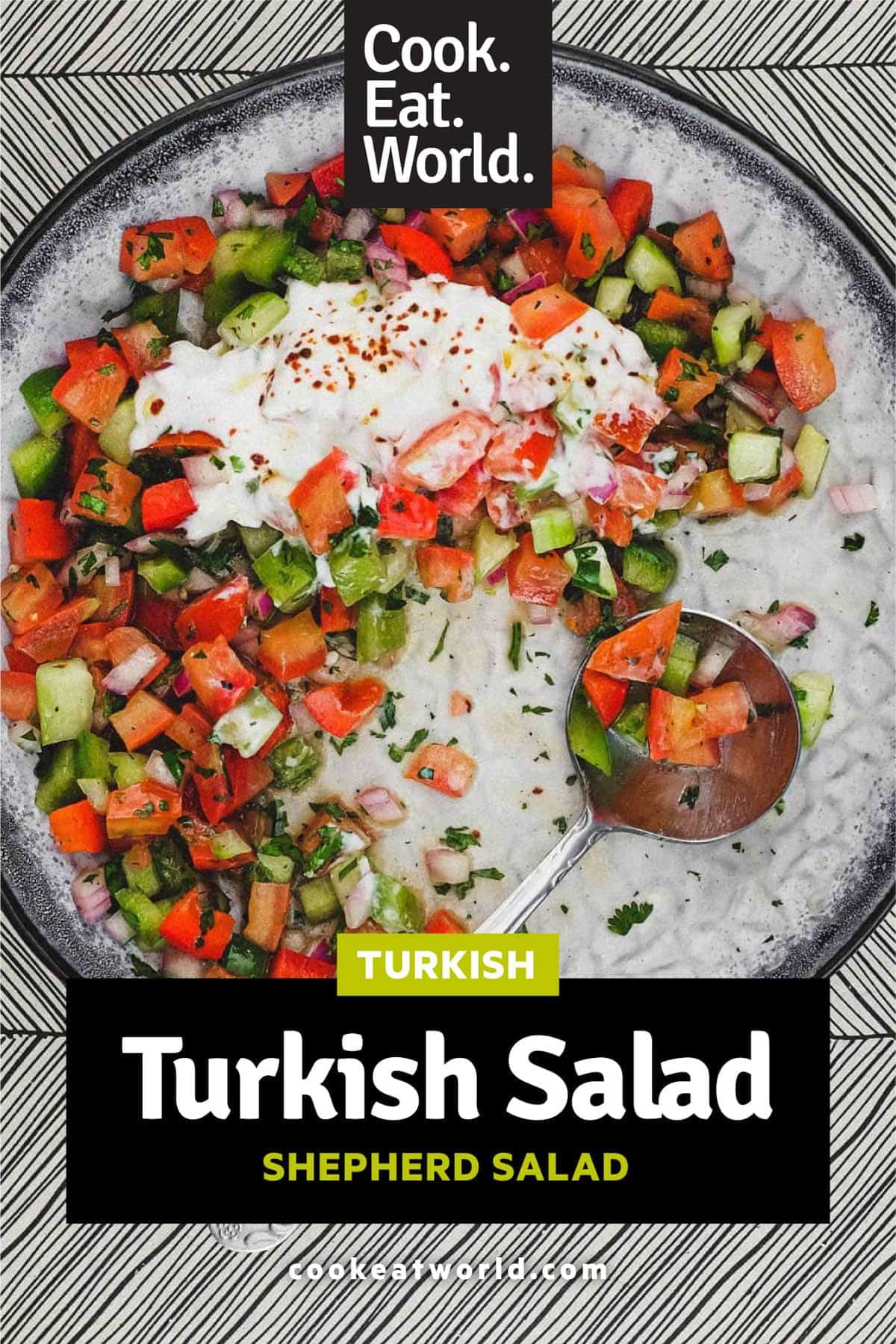 A bowl of turkish salad with a yoghurt dressing