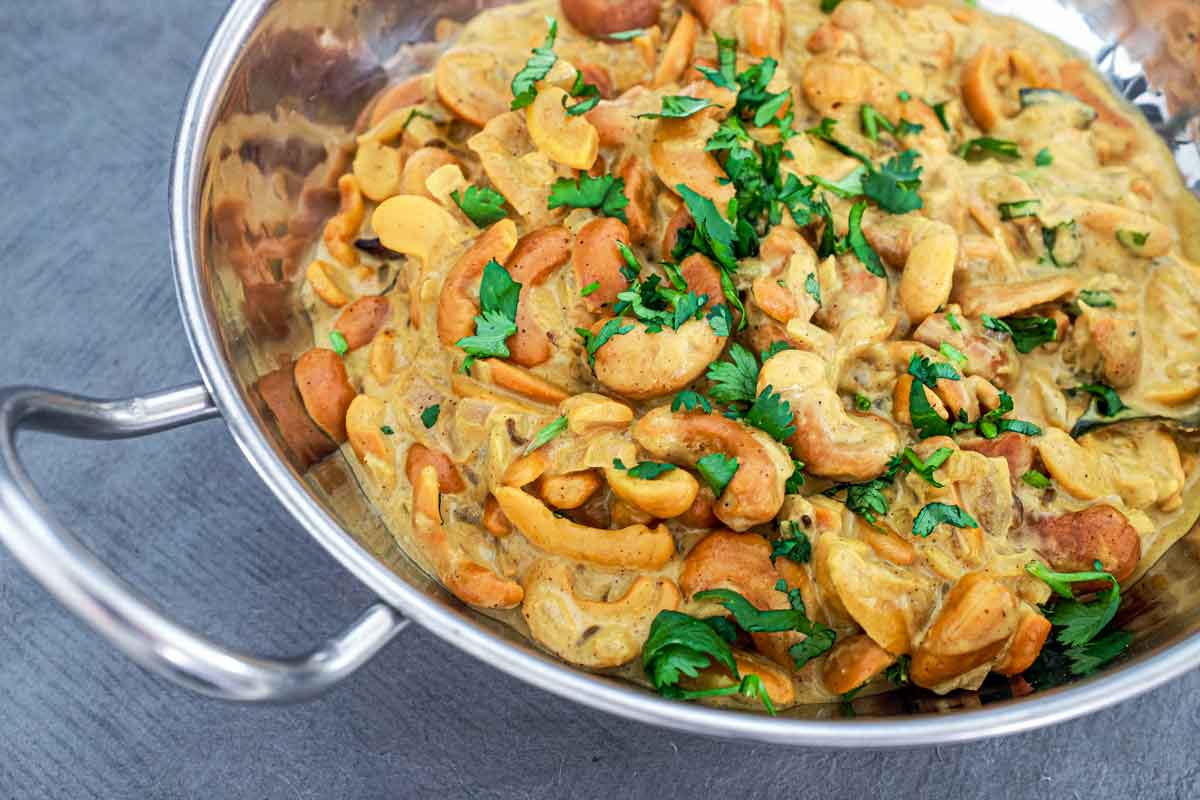 Cashew Nut Curry in a silver bowl