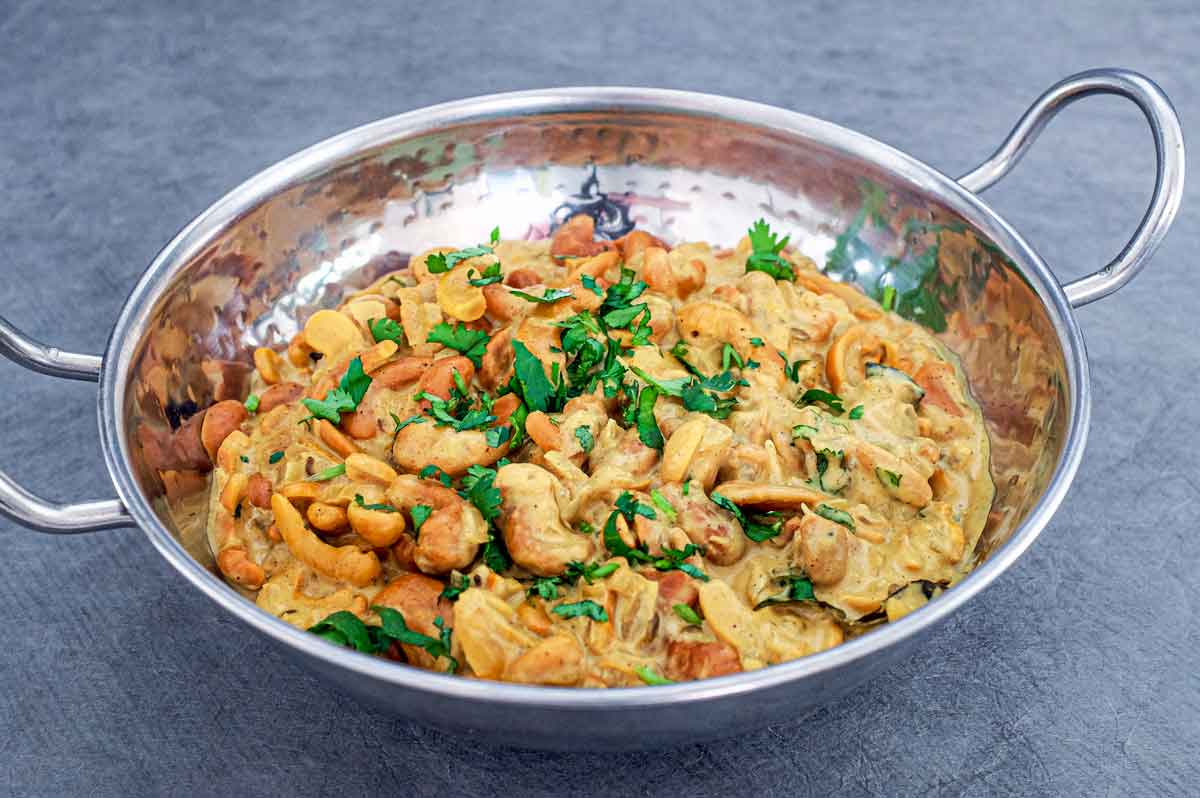 Cashew Nut Curry in a silver bowl