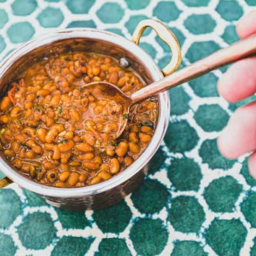 Red Moong Dal CurryRed Moong Dal Curry in a copper pan