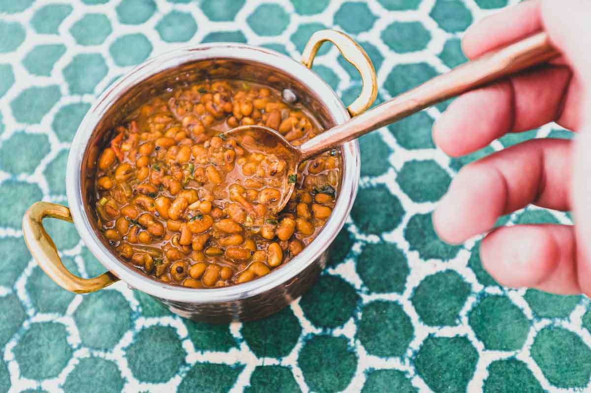 Red Moong Dal CurryRed Moong Dal Curry in a copper pan