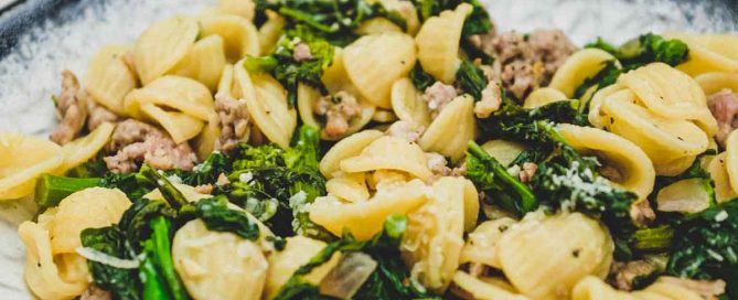 a small bowl of Orecchiette with Sausage & Broccoli Rabe