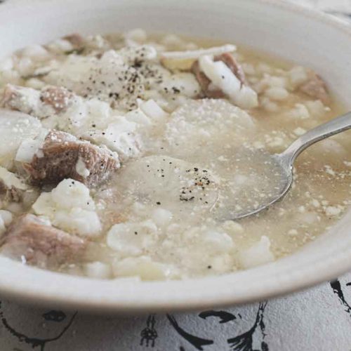 a bowl of Mexican Pozole Blanco soup