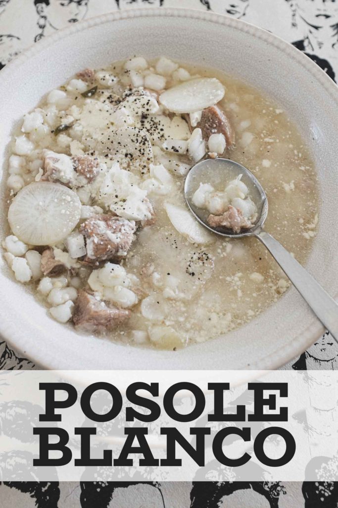 a bowl of Mexican Pozole Blanco soup