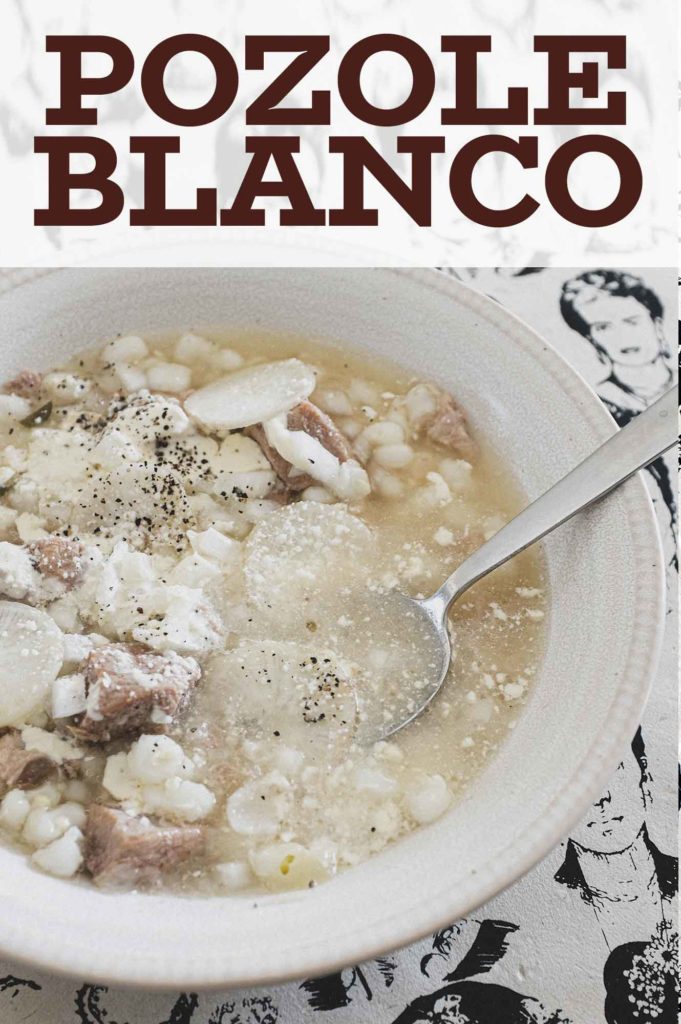 a bowl of Mexican Pozole Blanco soup