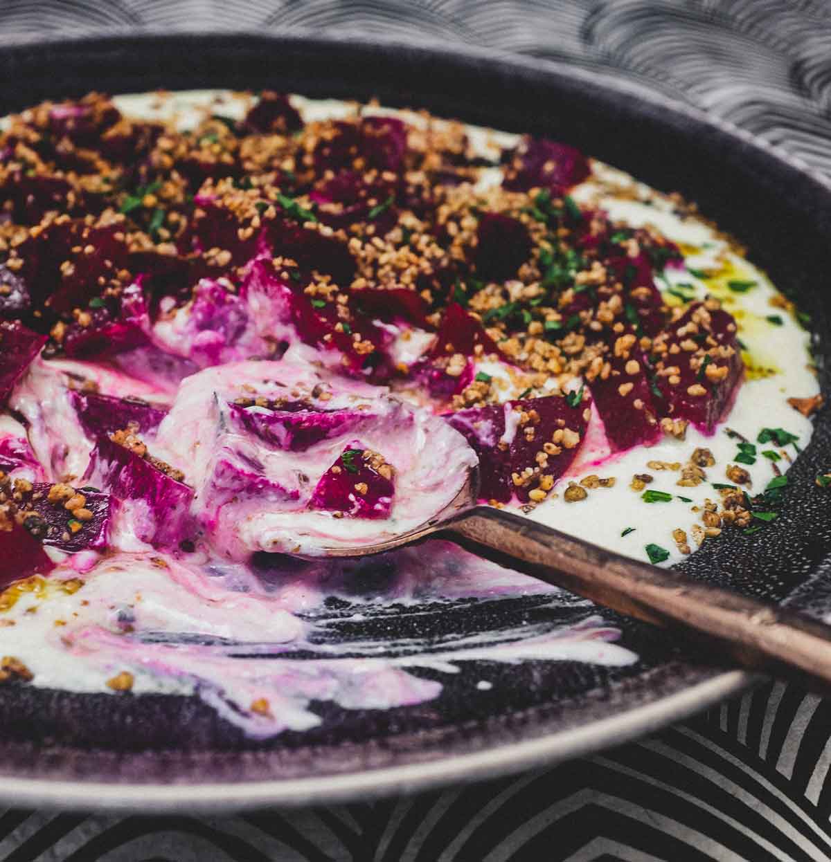 A platter of Beetroot Salad with Dukkah & Whipped Feta