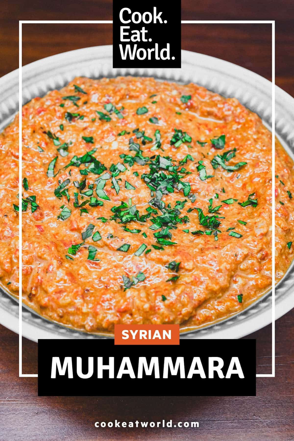 A bowl of Syrian Muhammara red pepper dip