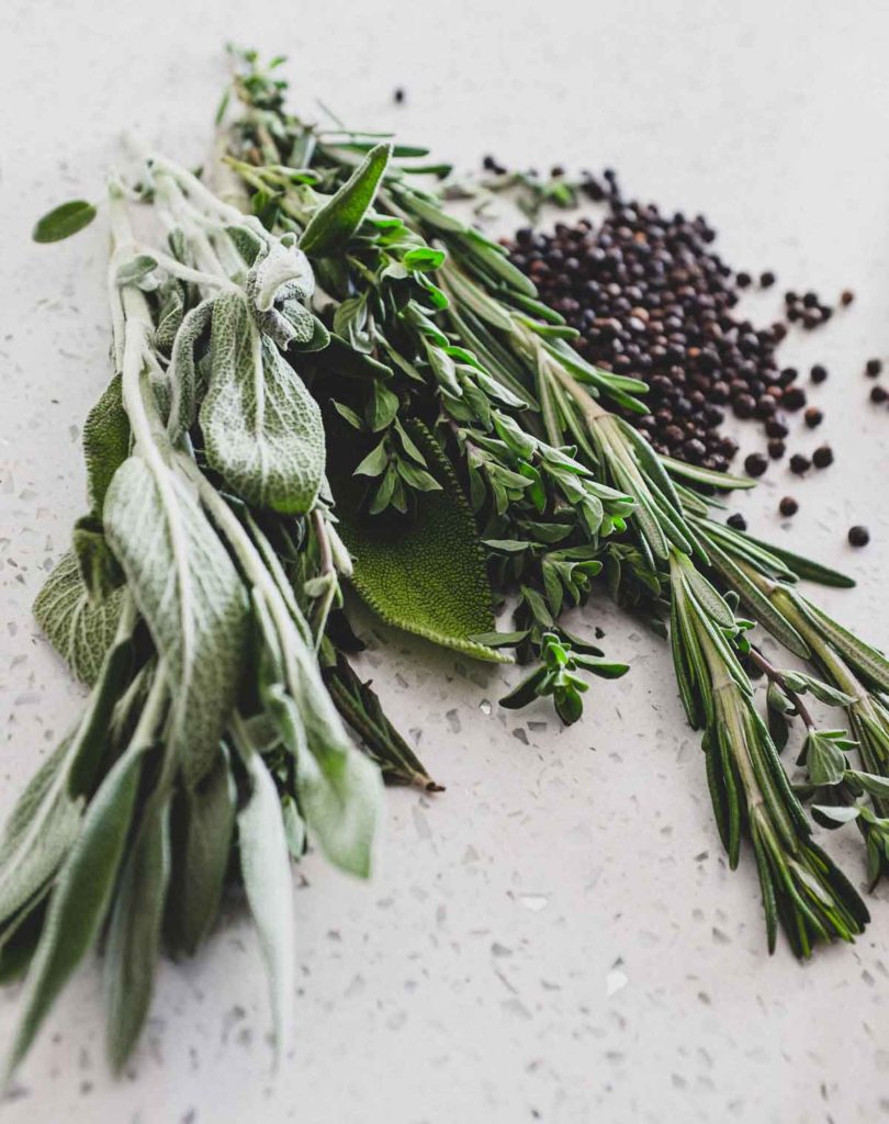 Fresh herbs for Peposo Alla Fornacina (Tuscan Beef Stew); sage, rosemary and marjoram