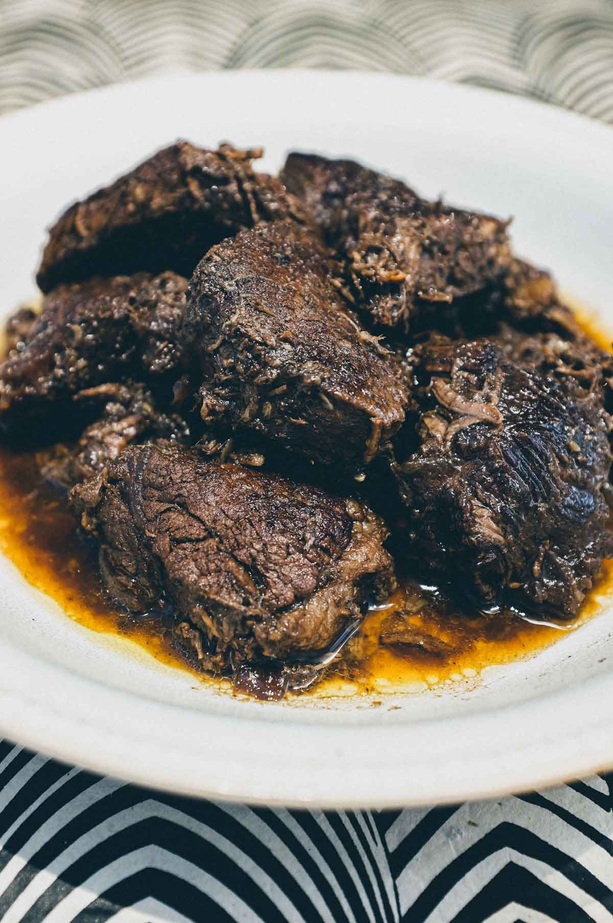 A bowl of Peposo Alla Fornacina (Tuscan Beef Stew)