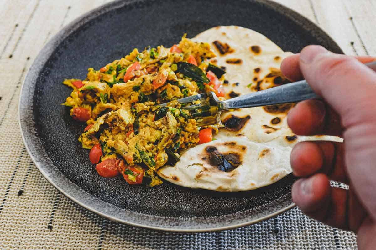 a plate of Akuri (Parsi Eggs)