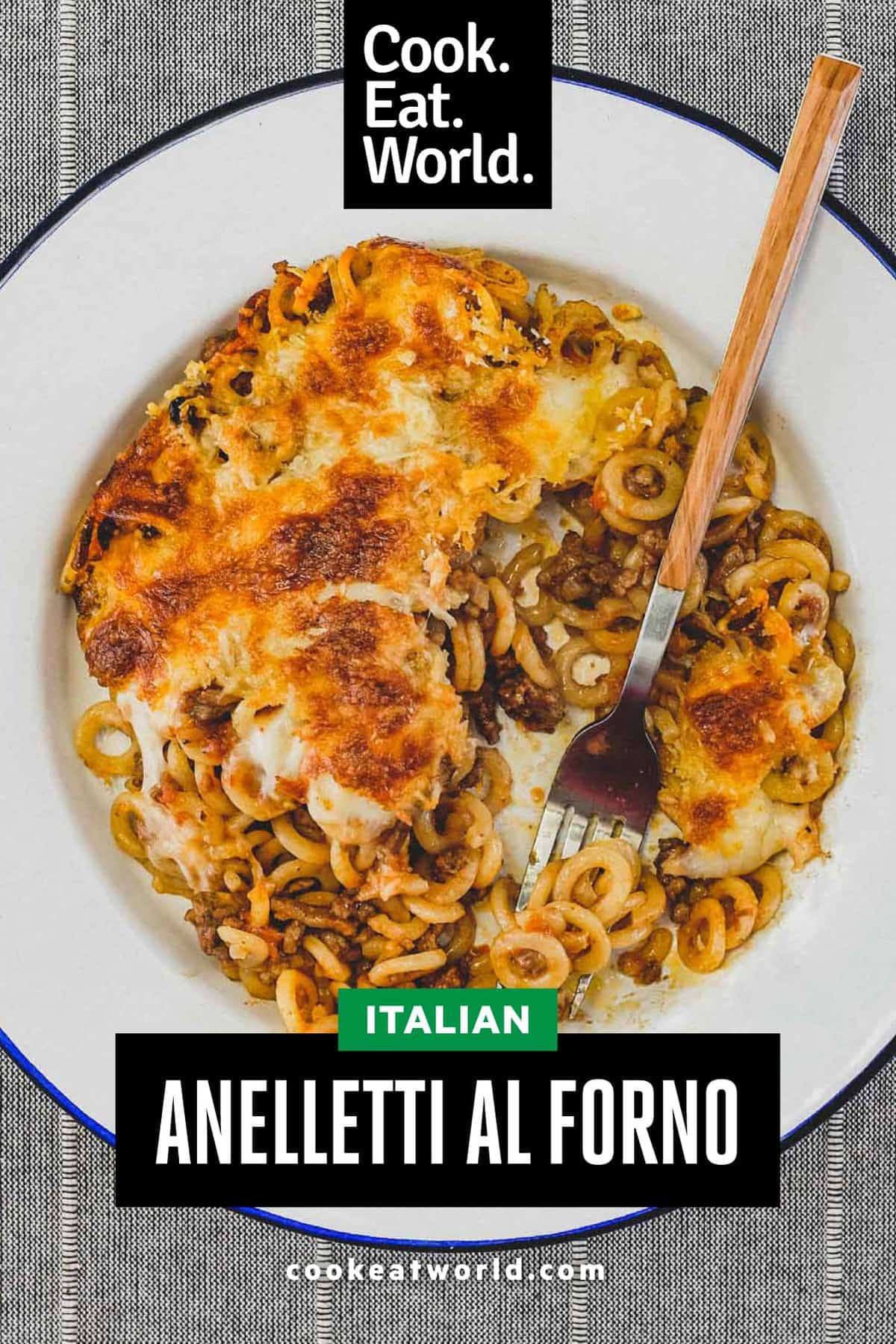 A plate of baked pasta rings called Anelleti Al Forno