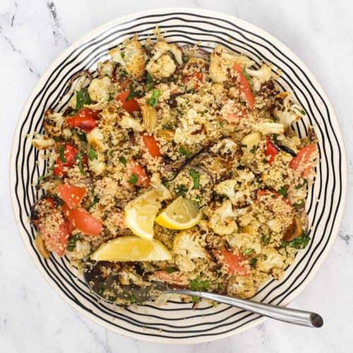 Roasted Cauliflower Couscous on a platter