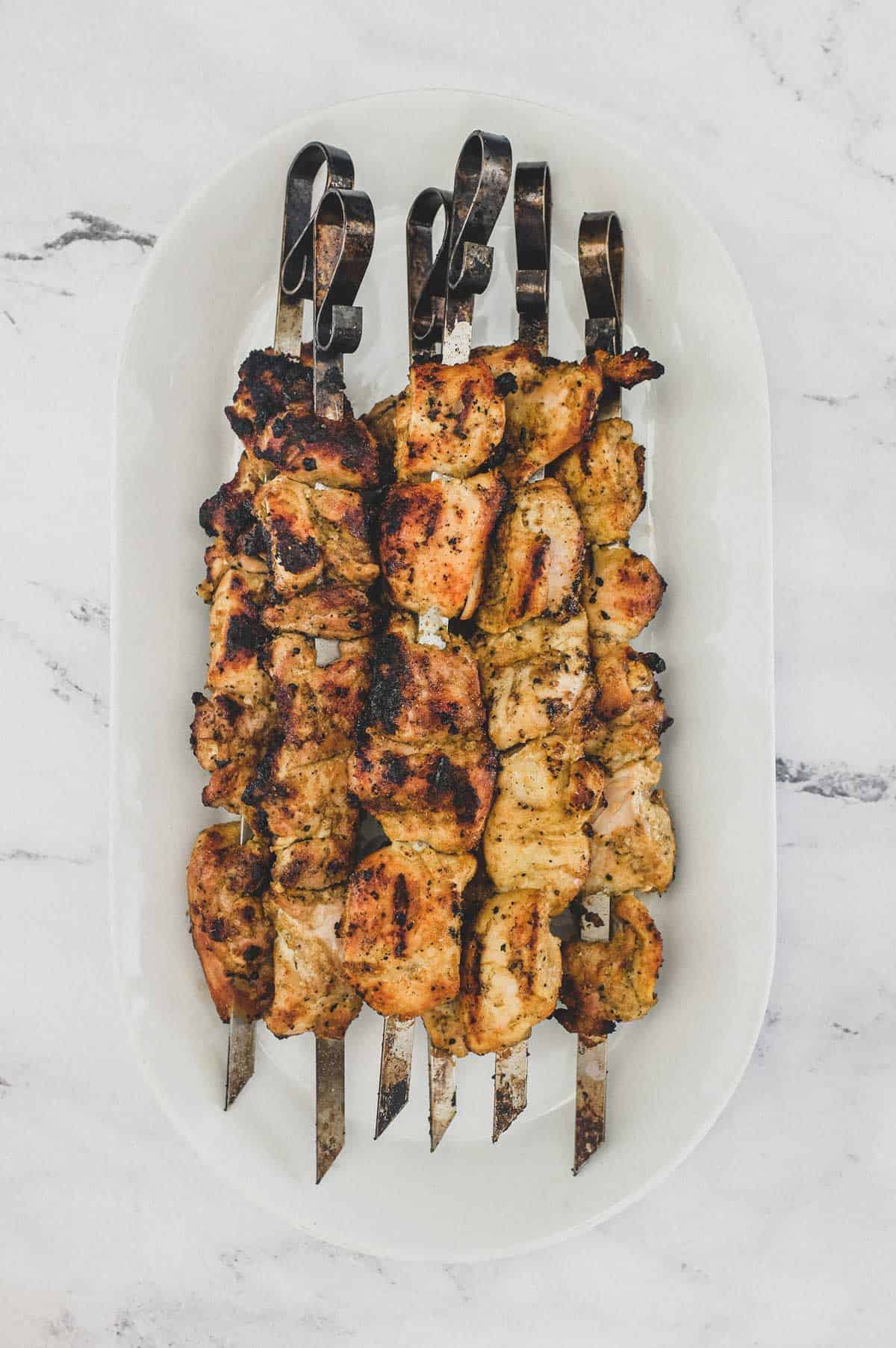 A platter of Middle Eastern Chicken Kebabs