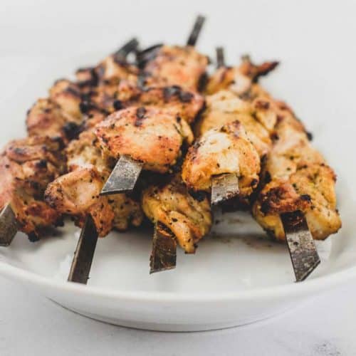 A platter of Middle Eastern Chicken Kebabs