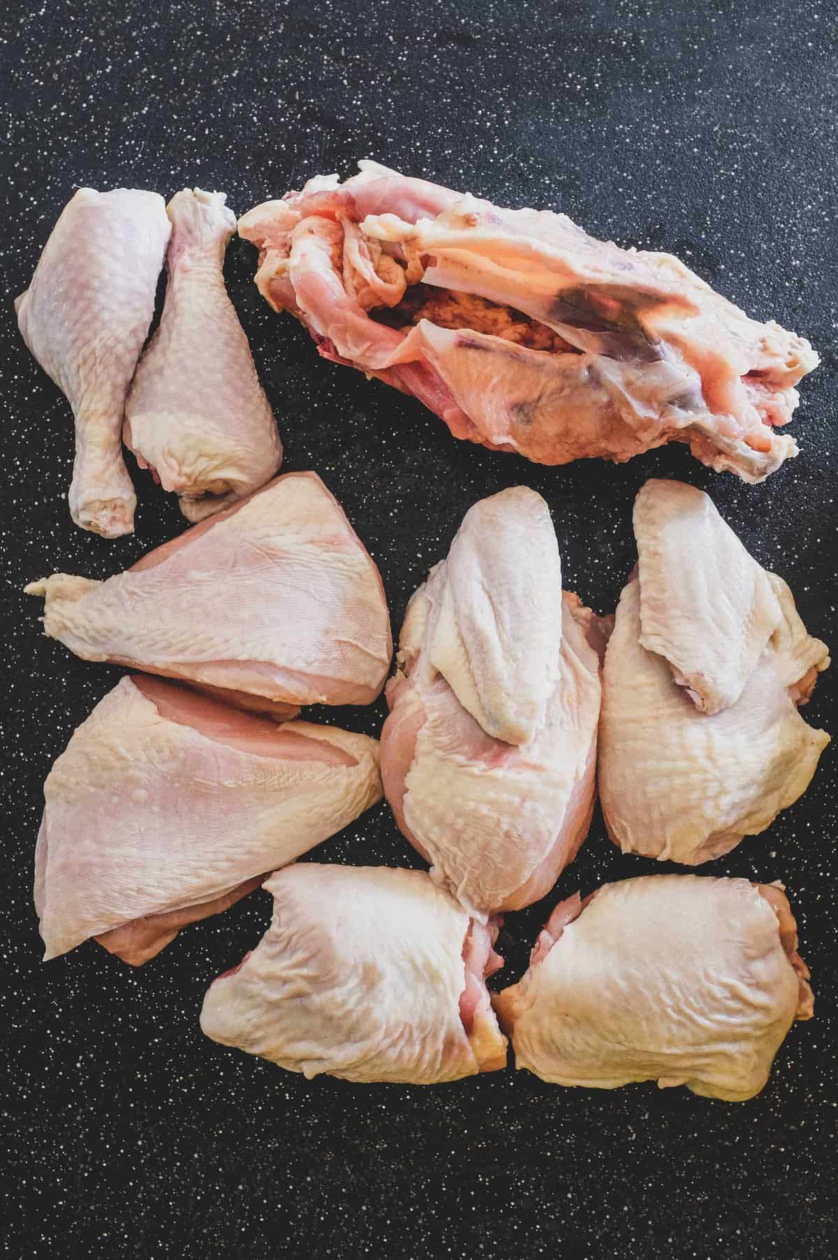 a jointed chicken in 9 pieces