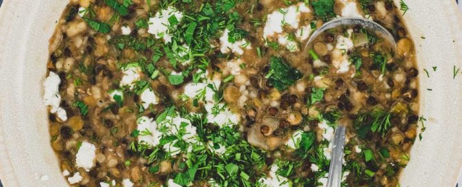 Greek Tarhana Soup with Lentils & Herbs