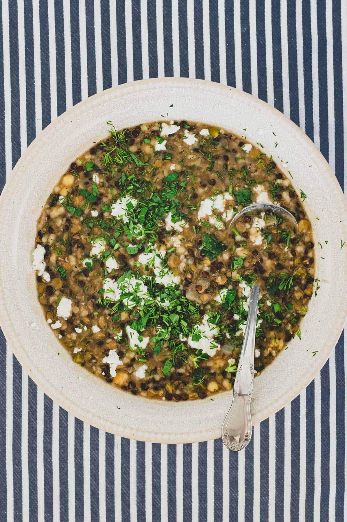 Greek Tarhana Soup with Lentils & Herbs