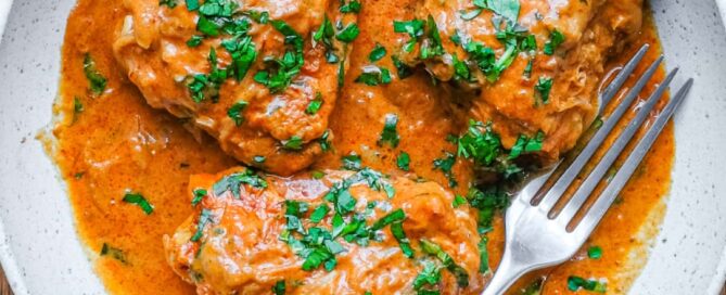 A bowl of Mexican chipotle chicken with a fork
