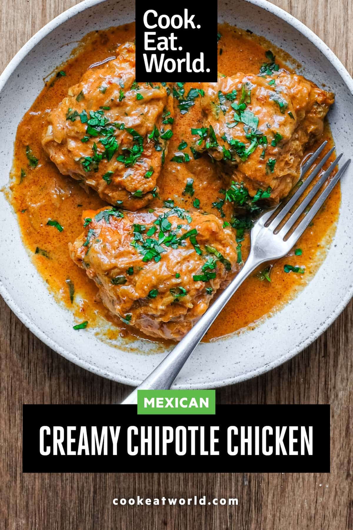 A bowl of Mexican chipotle chicken with a fork