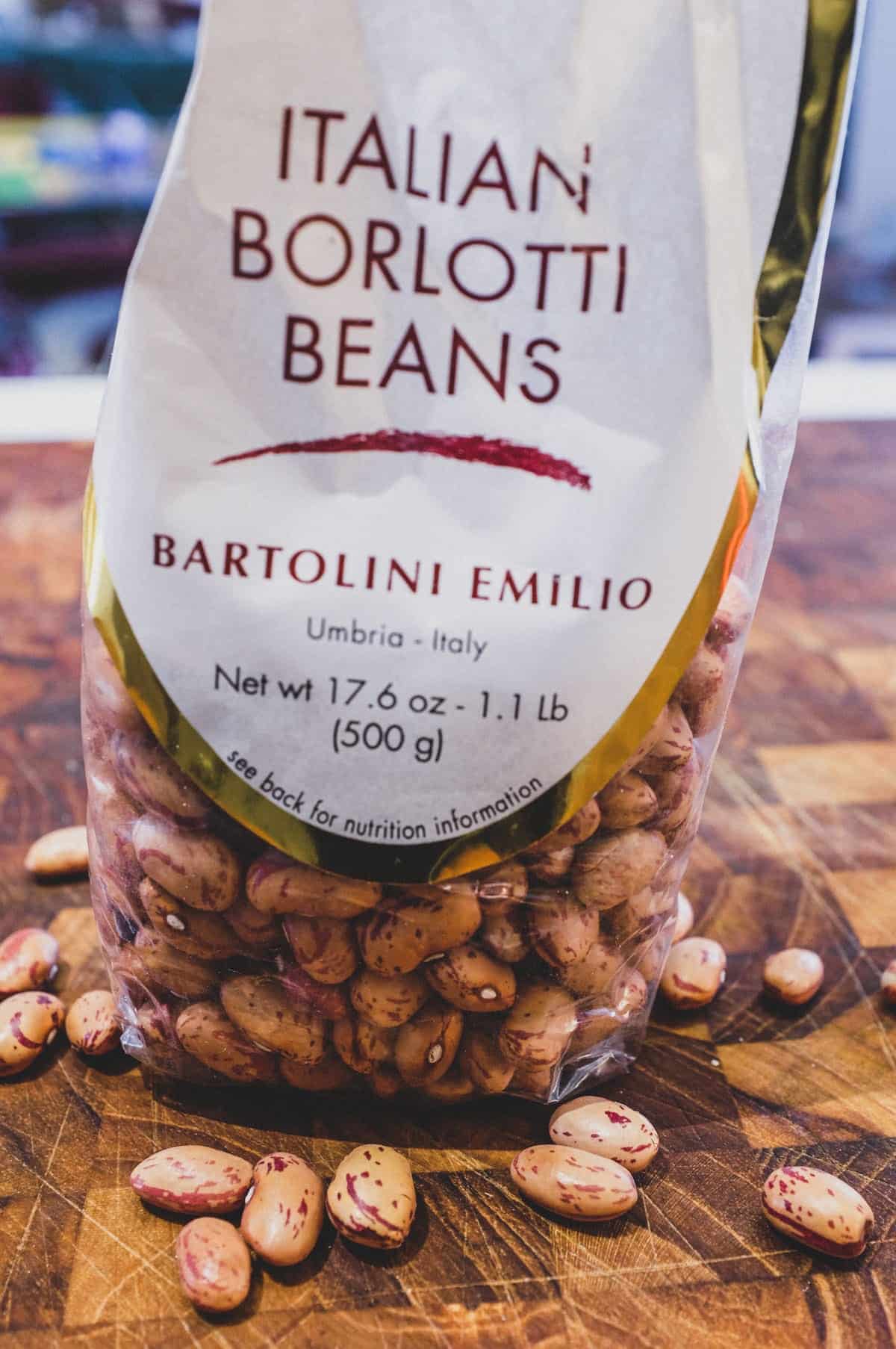 A packet of dried borlotti beans