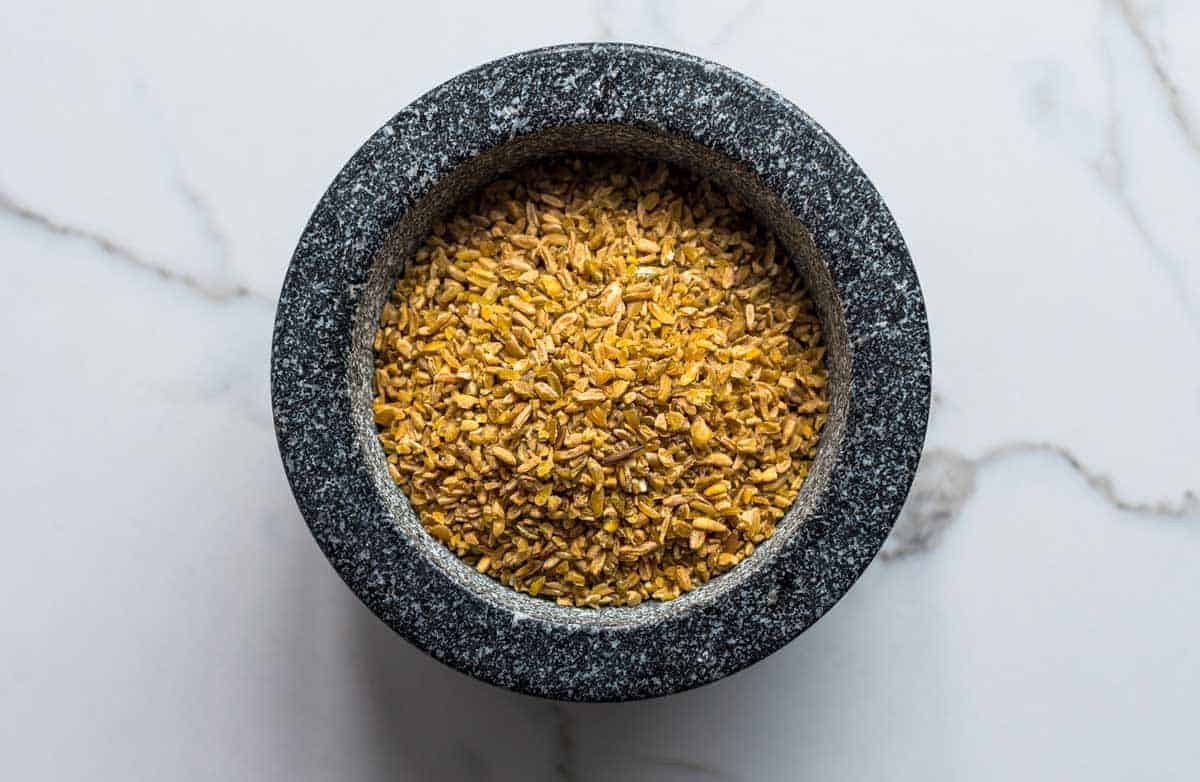 Freekeh Grains in a pestle