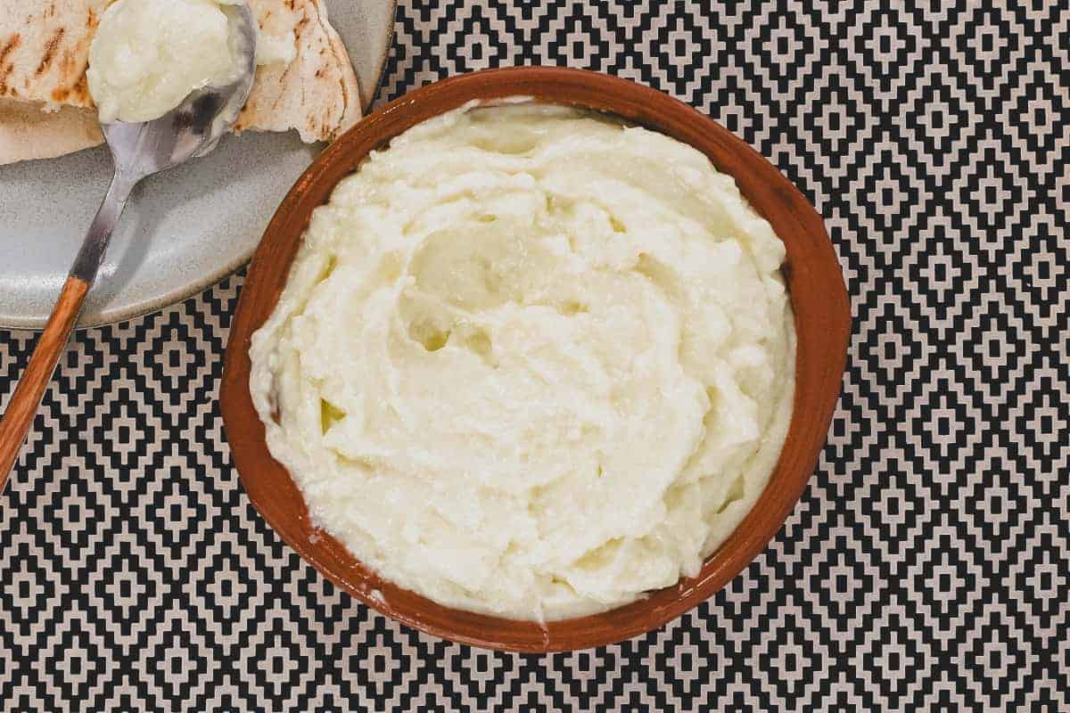 A small bowl of Lebanese garlic sauce, Toum