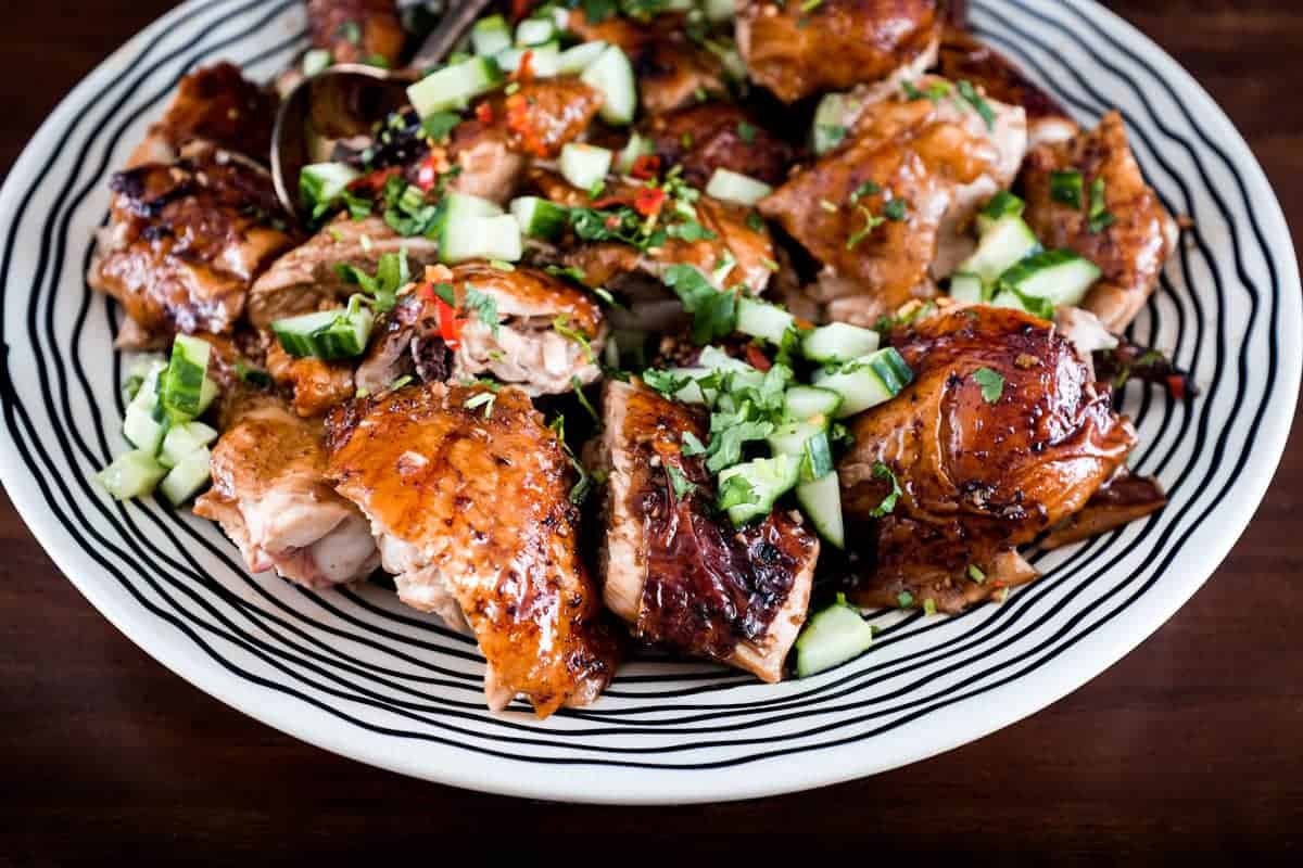 Shandong Roast Chicken with cucumber, chilli and cilantro