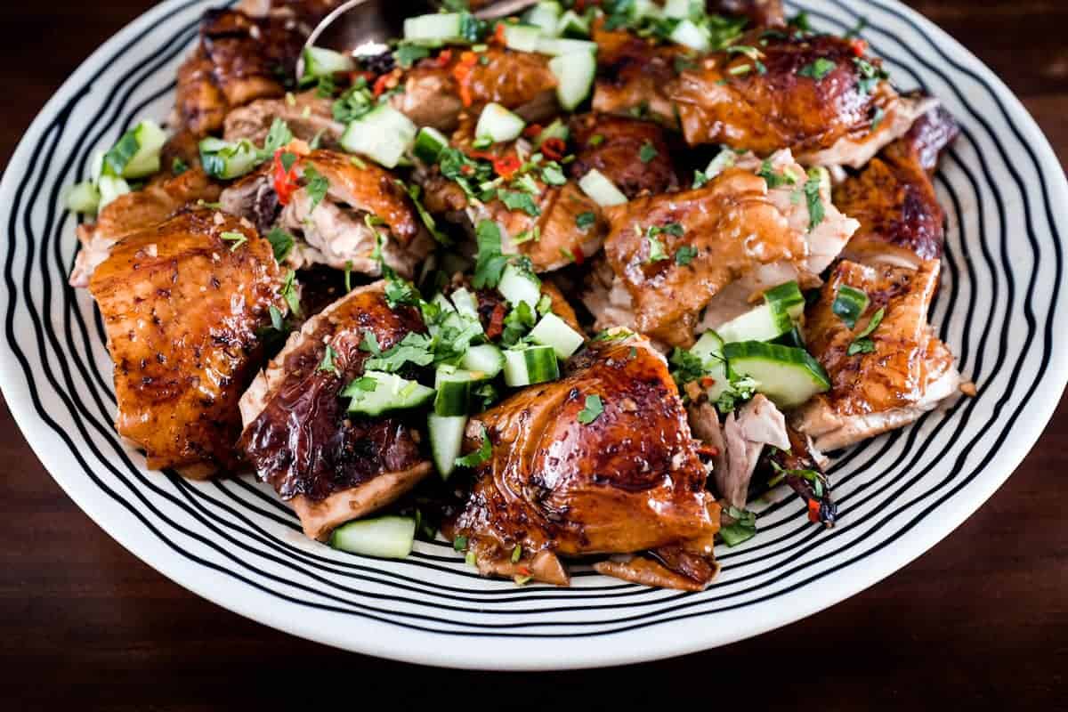 Shandong Roast Chicken with cucumber, chilli and cilantro