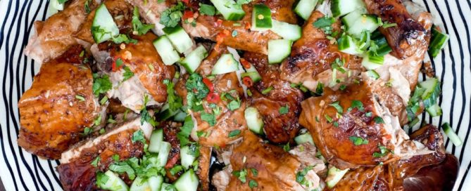 Shandong Roast Chicken with cucumber, chilli and cilantro