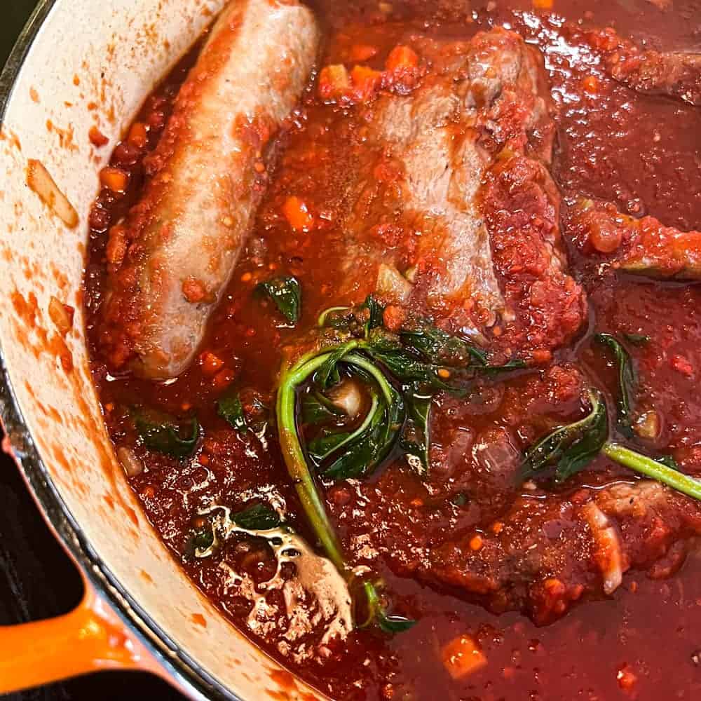 Cooking the meat for the Neapolitan Ragù